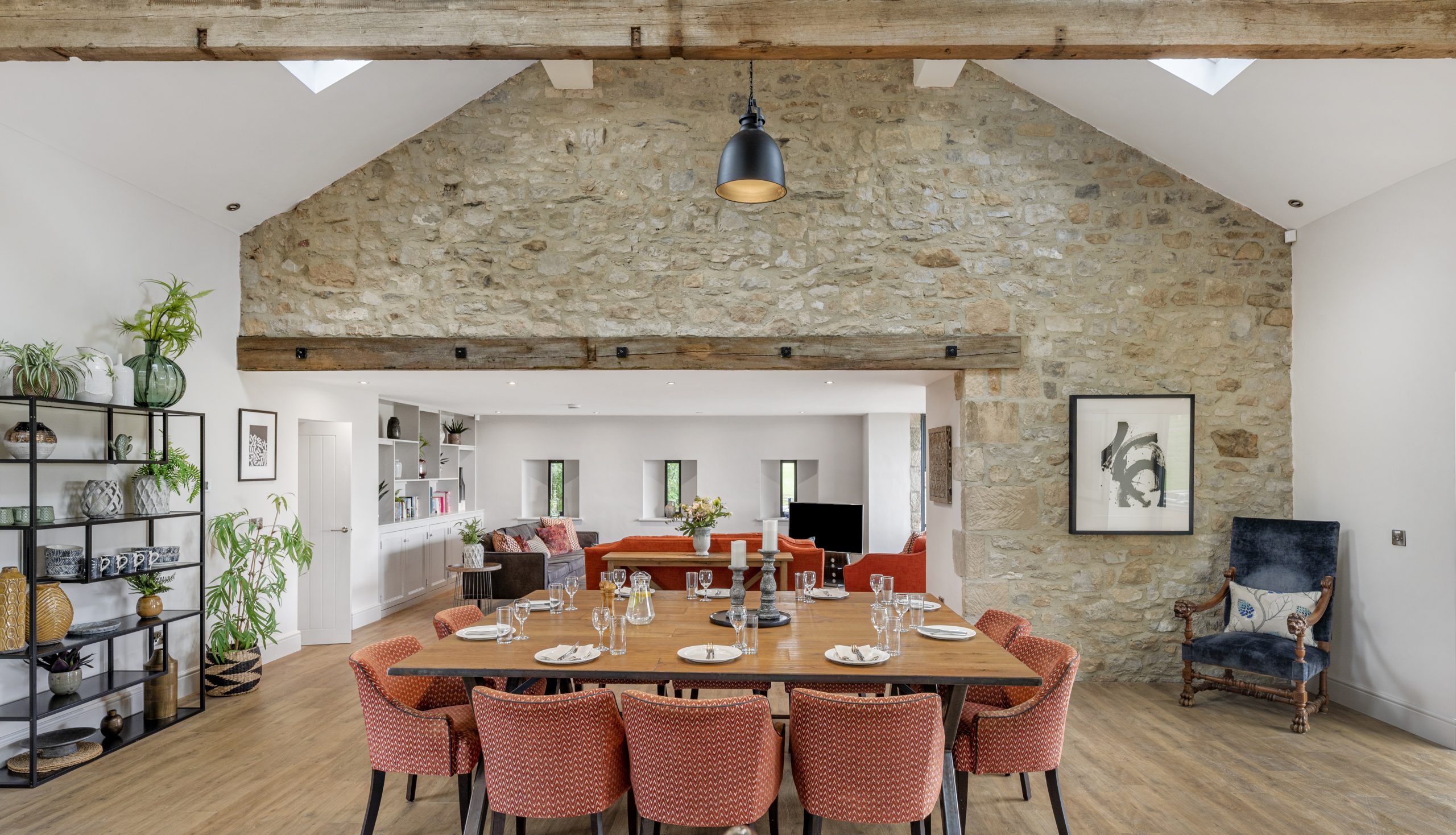 Large kitchen and diner in Dragonfly, a luxury large holiday cottage in North Yorkshire.