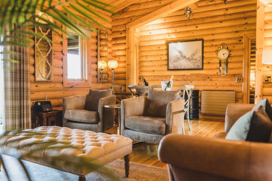 log cabin with hot tub