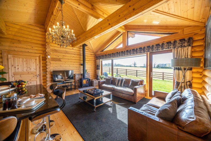 log cabin with hot tub
