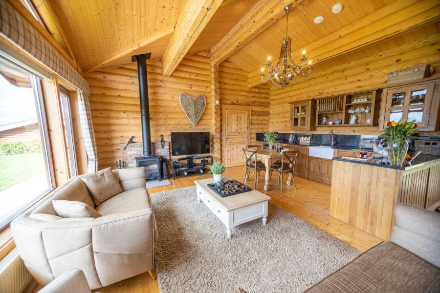 Log cabin with hot tub