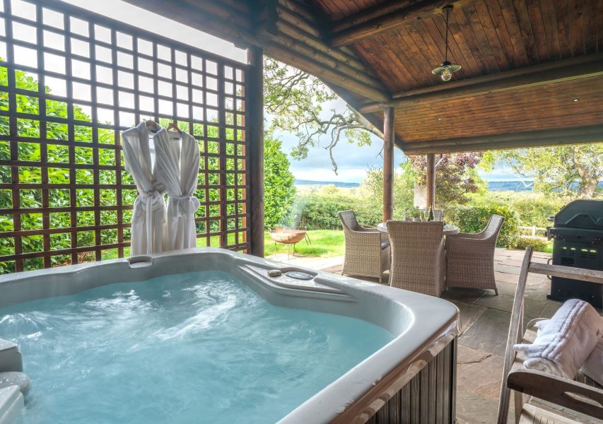 Log cabin with hot tub