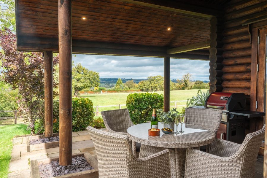 Log cabin with hot tub