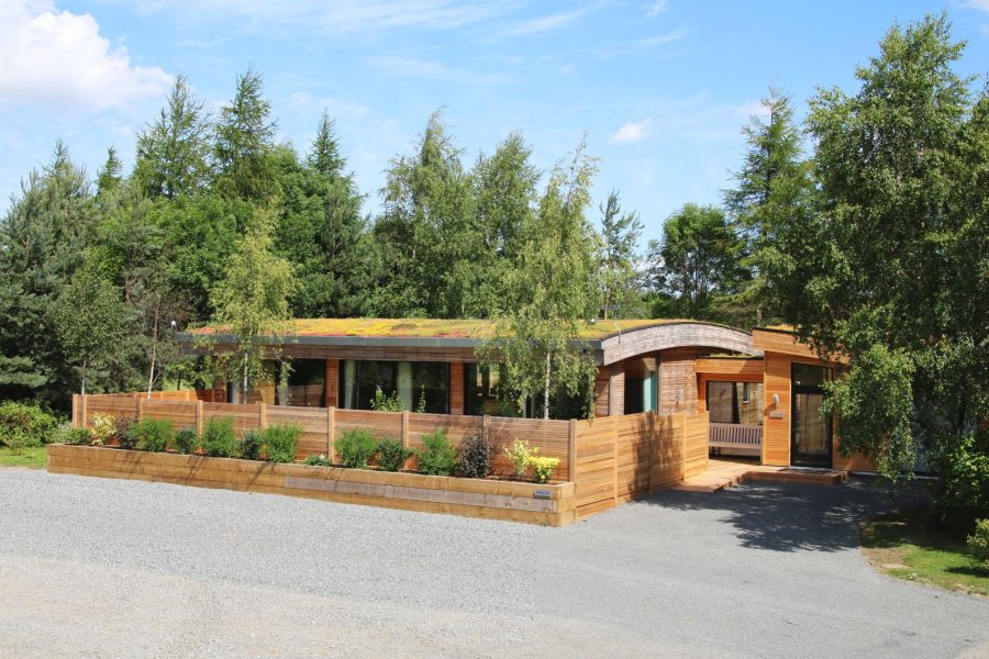 Exterior of Twenty One lodge at Brompton Lakes, North Yorkshire.