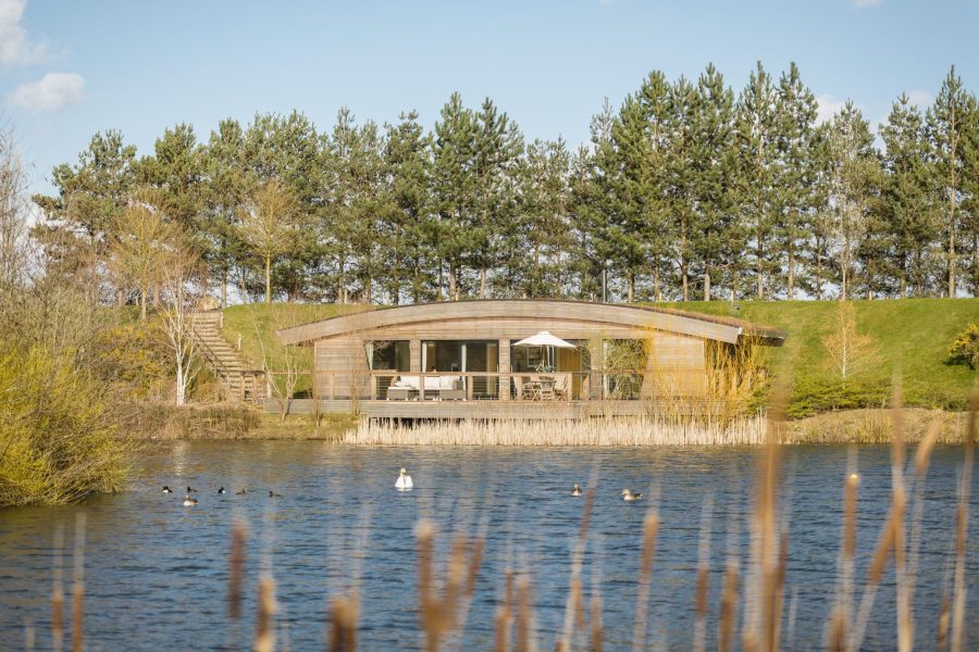 Exterior of Rebecca lodge at Brompton Lakes in North Yorkshire.