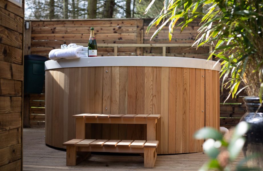 Private hot tub at Percy lodge, Brompton Lakes. 
