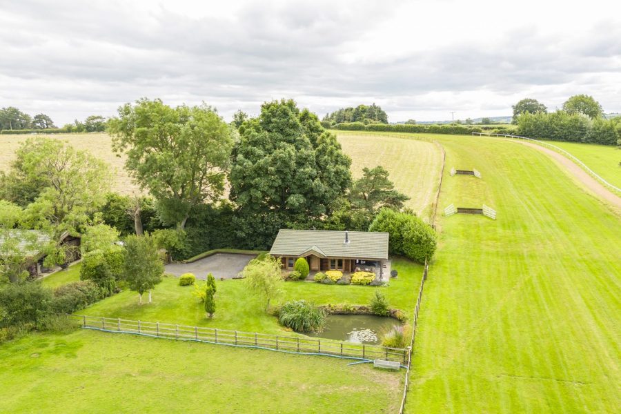 Aerial view of Spindrifter lodge at Sun Hill Farm in North Yorkshire.