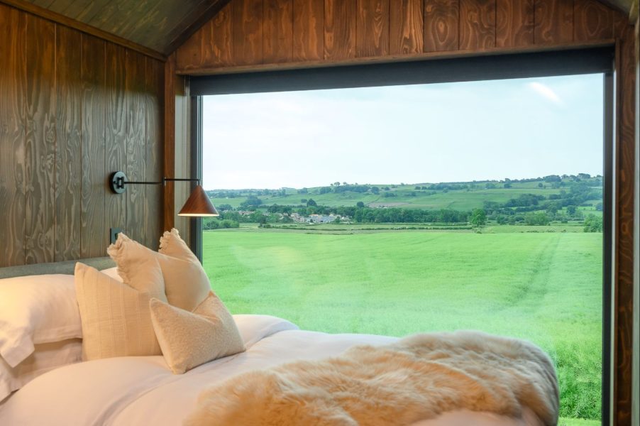 Luxury lodge accommodation in Elvar lodge in North Yorkshire with countryside views and stylish interiors.