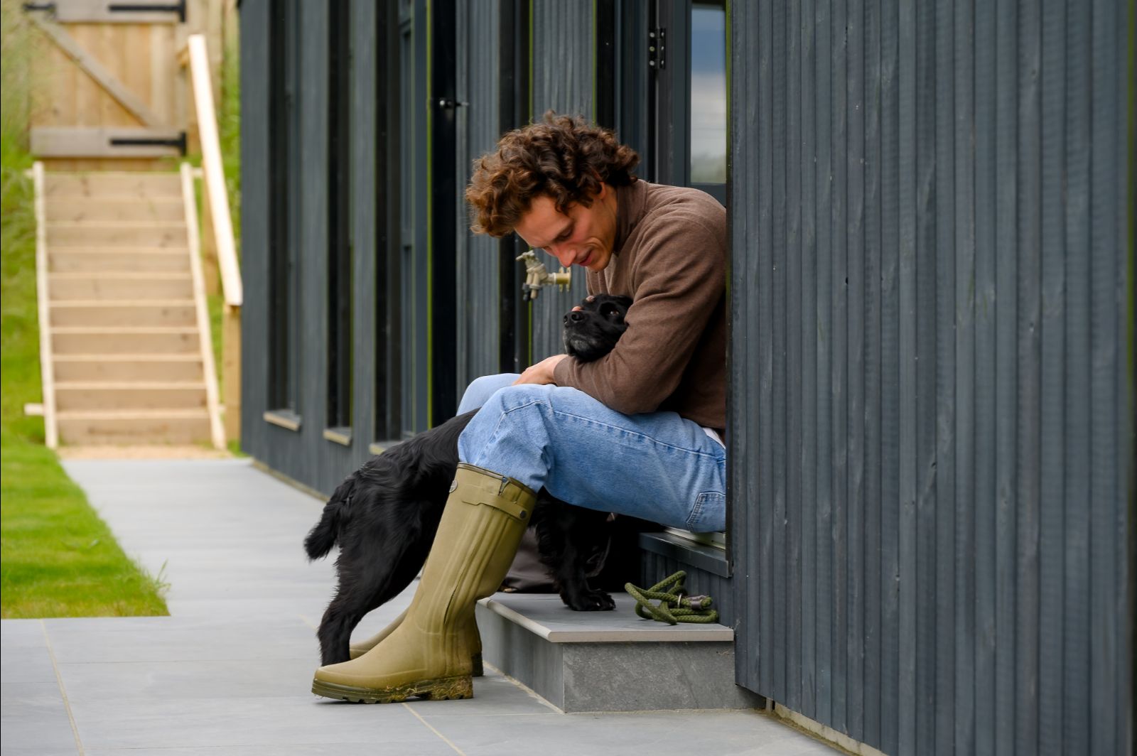 Owner of Greenbank with dogs