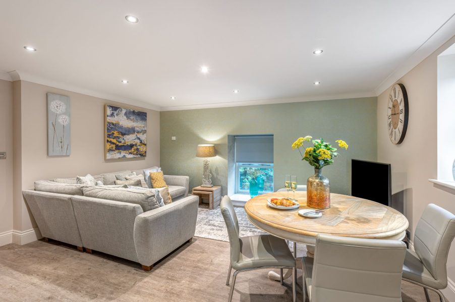 Bright and open-plan living and dining area in No.4 Darcy Mews in Yorkshire.