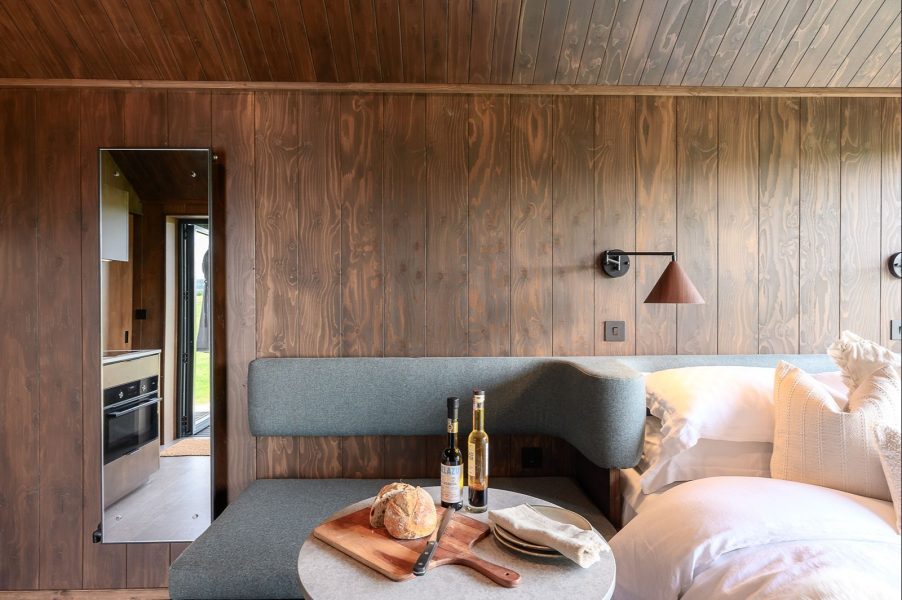 One-bedroom luxury lodge with king size bed and seating area for couples in North Yorkshire.