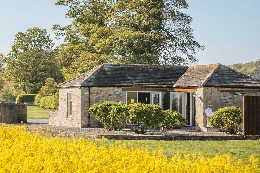 Beautiful stone exterior of Wayside Cottage near Richmond, North Yorkshire.