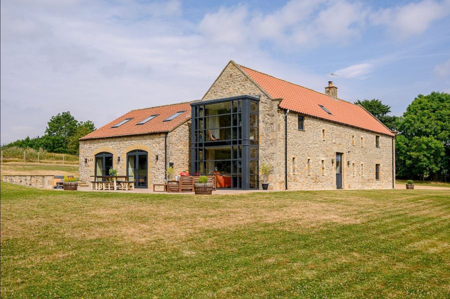 Aerial view of Dragonfly, a large luxury holiday home in North Yorkshire.